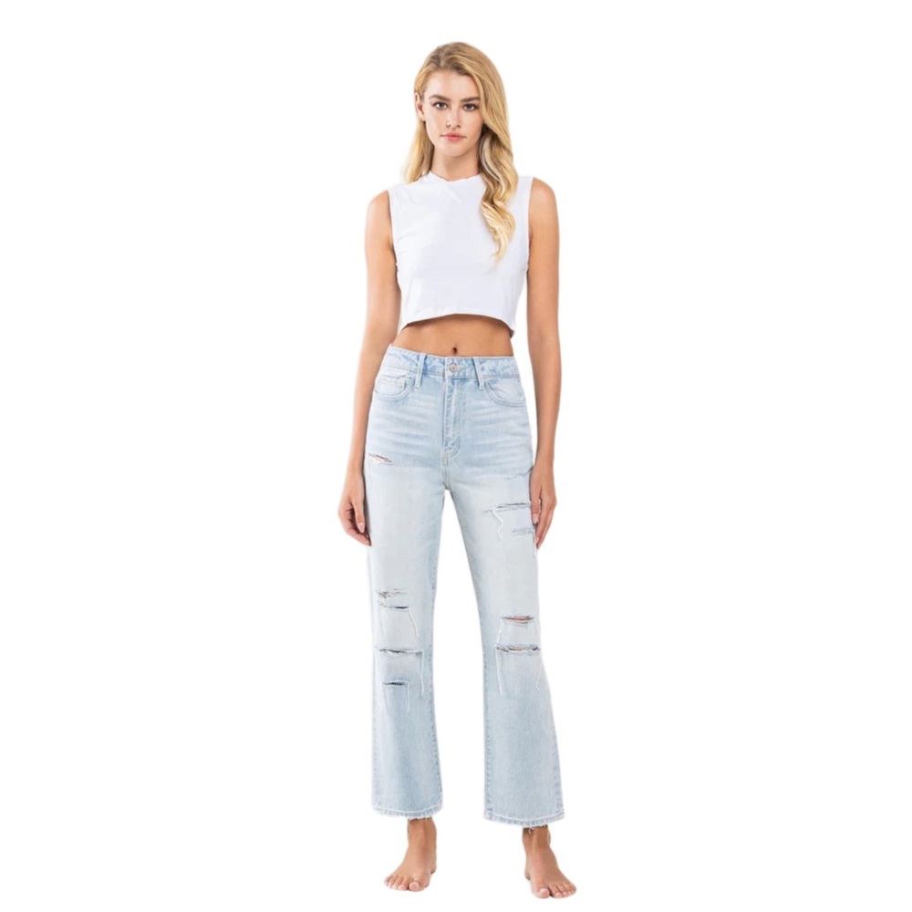Super High Rise Distressed Ankle Straight Jeans - Vervet - Size 27